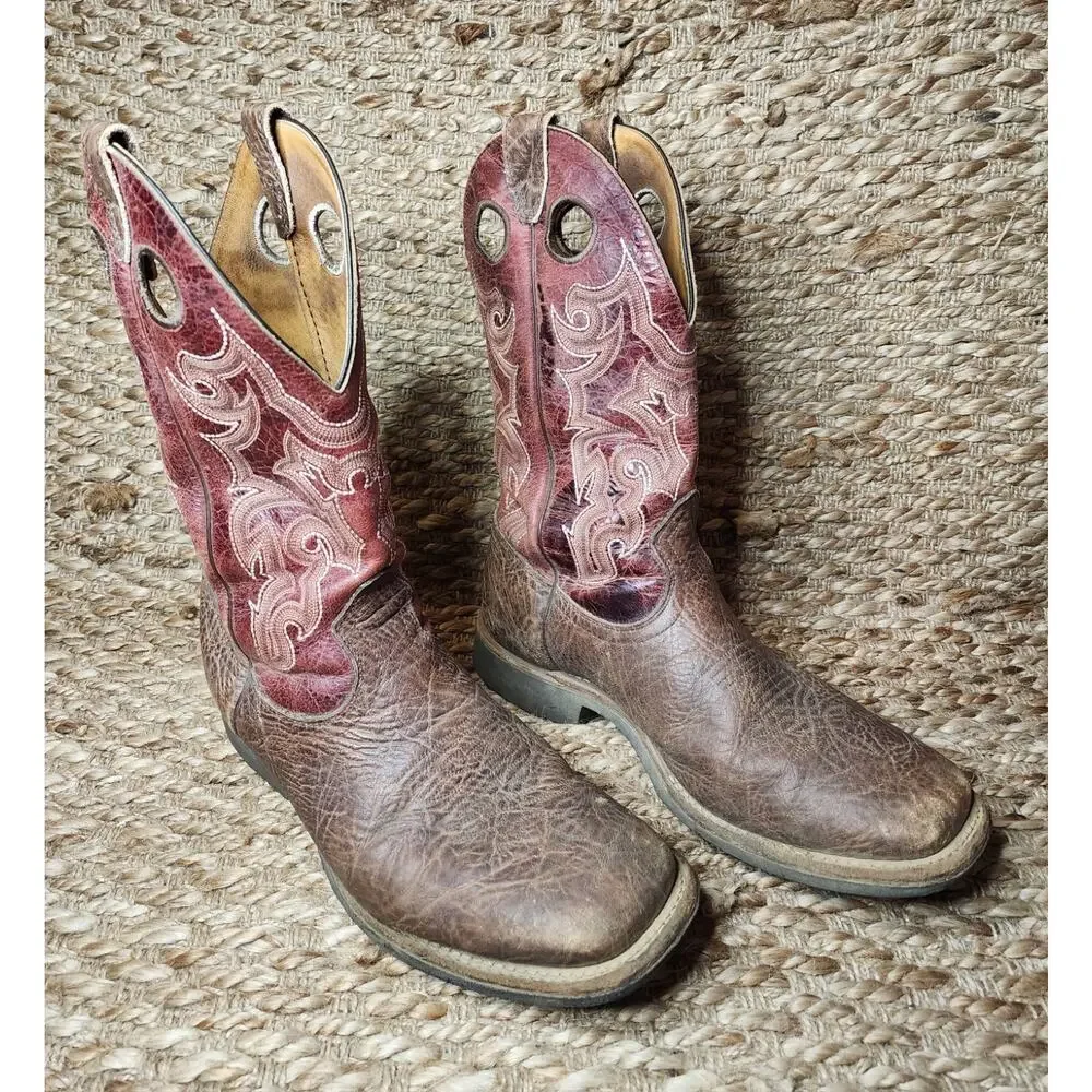 Boulet Timber Brown Burnt Apple Leather Western Cowboy Boots Men’s Size 9 W